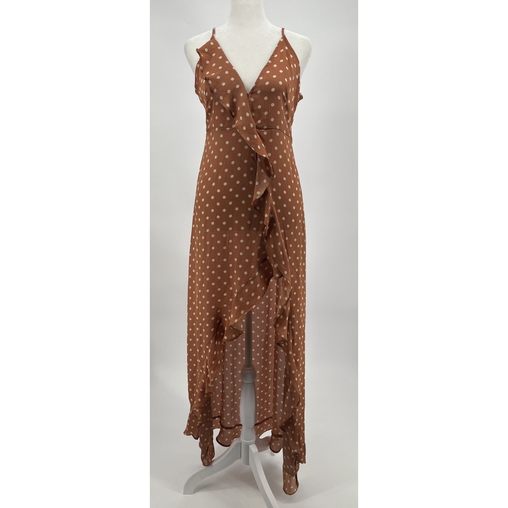 DRESS FORUM Women's Maxi Dress Polka Dot Ruffles Sheer Wedding Beach Resort Sz M